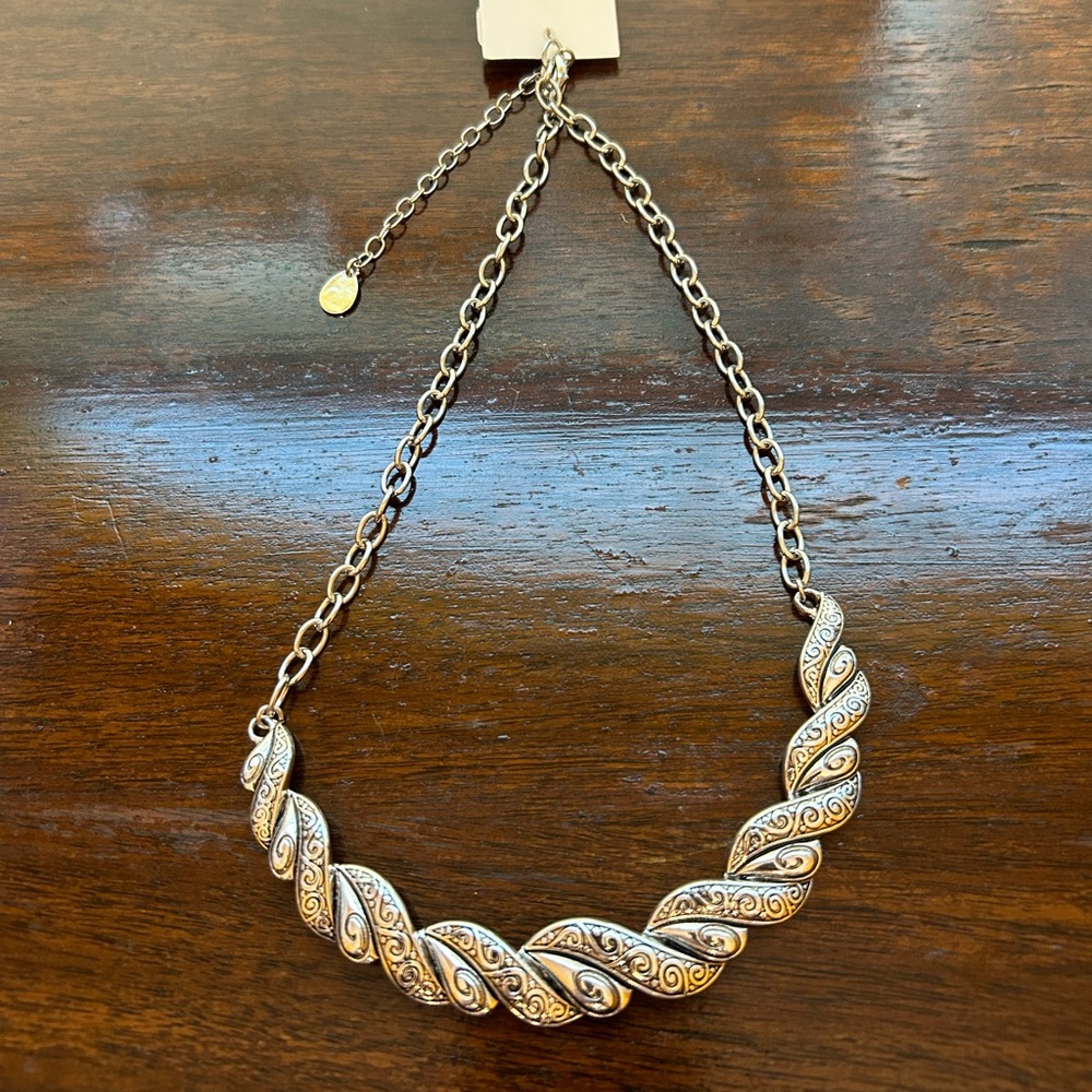 Elegant Silver Necklace Scroll Work Carving Dillards NWT